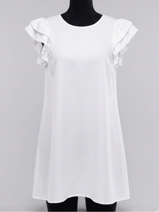 Dresses & Skirts - White Flutter Ruffle Sleeve Mini Dress Shift Silhouette Size L